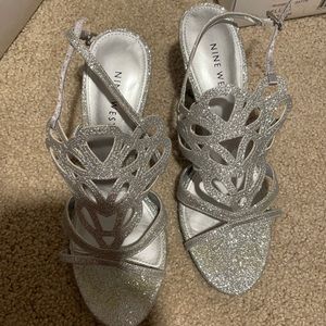 NINE WEST silver sparkly heels
